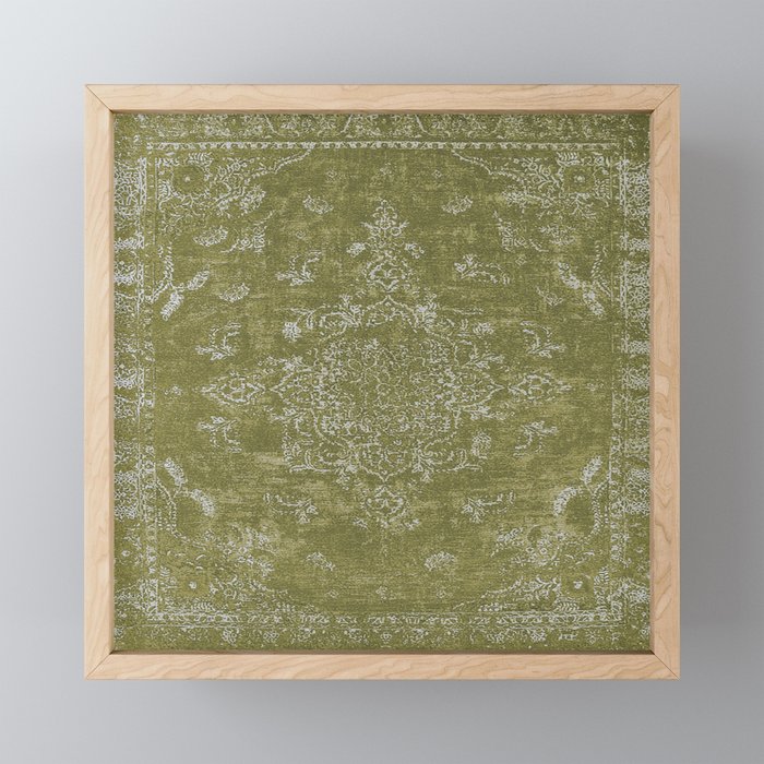 Antique Persian Vintage Rug Print Olive Green Mini Art Print Gallery Image 1