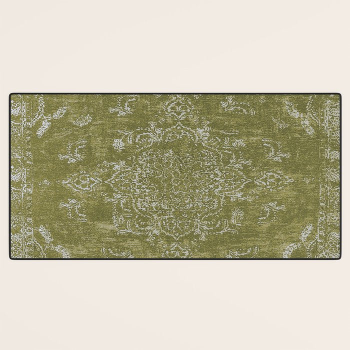 Antique Persian Vintage Rug Print Olive Green Desk Mat Gallery Image 3