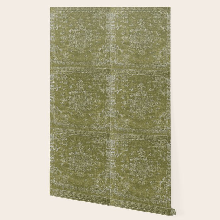 Antique Persian Vintage Rug Print Olive Green Wallpaper Gallery Image 2