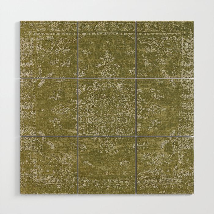 Antique Persian Vintage Rug Print Olive Green Wood Wall Art Gallery Image 1