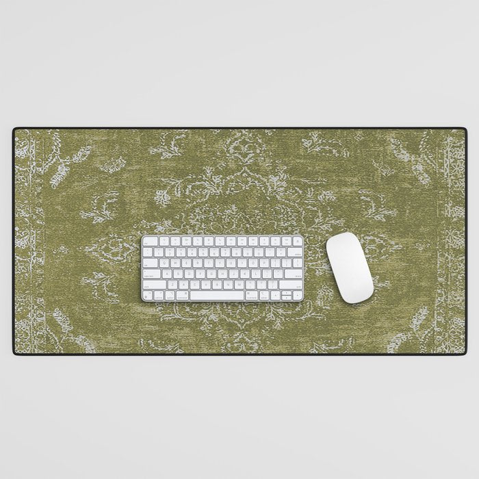 Antique Persian Vintage Rug Print Olive Green Desk Mat Gallery Image 1