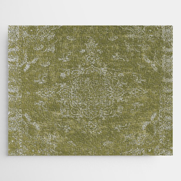 Antique Persian Vintage Rug Print Olive Green Jigsaw Puzzle