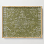 Antique Persian Vintage Rug Print Olive Green Serving Tray Gallery Image 1