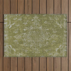 Antique Persian Vintage Rug Print Olive Green Outdoor Rug Gallery Image 1
