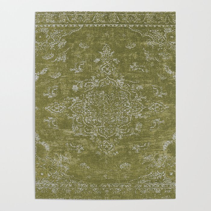 Antique Persian Vintage Rug Print Olive Green Poster Gallery Image 4