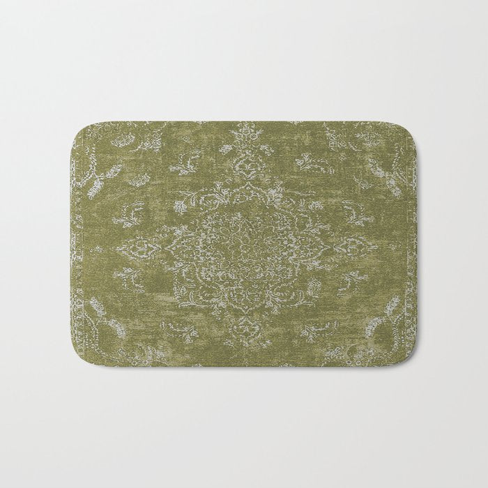 Antique Persian Vintage Rug Print Olive Green Bath Mat Gallery Image 1