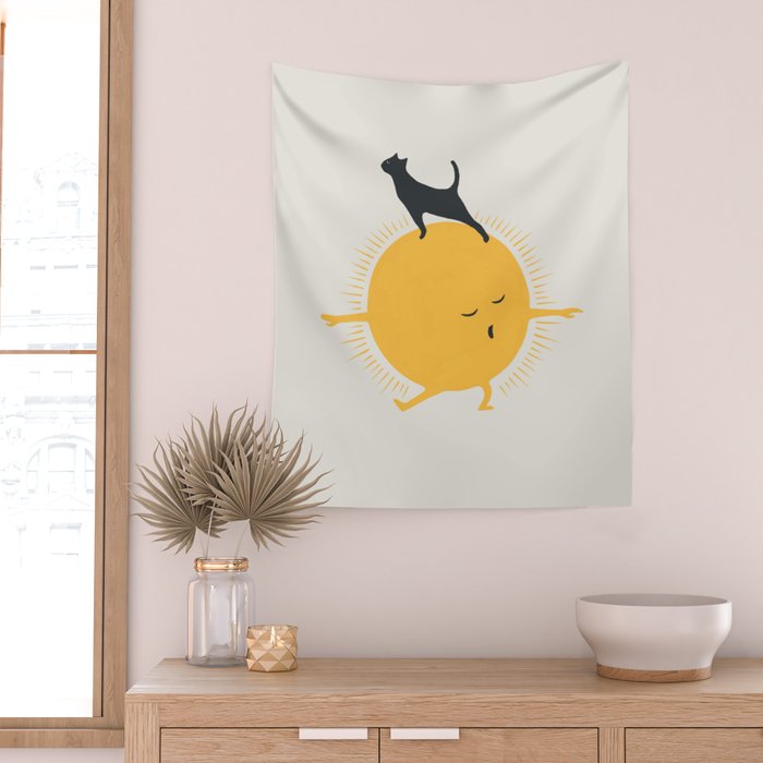 Good Meowâing 9 yoga warrior II Wall Tapestry Gallery Image 2