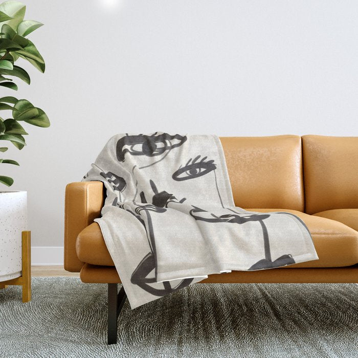 Abstract line art eyes 2 Throw Blanket Gallery Image 1