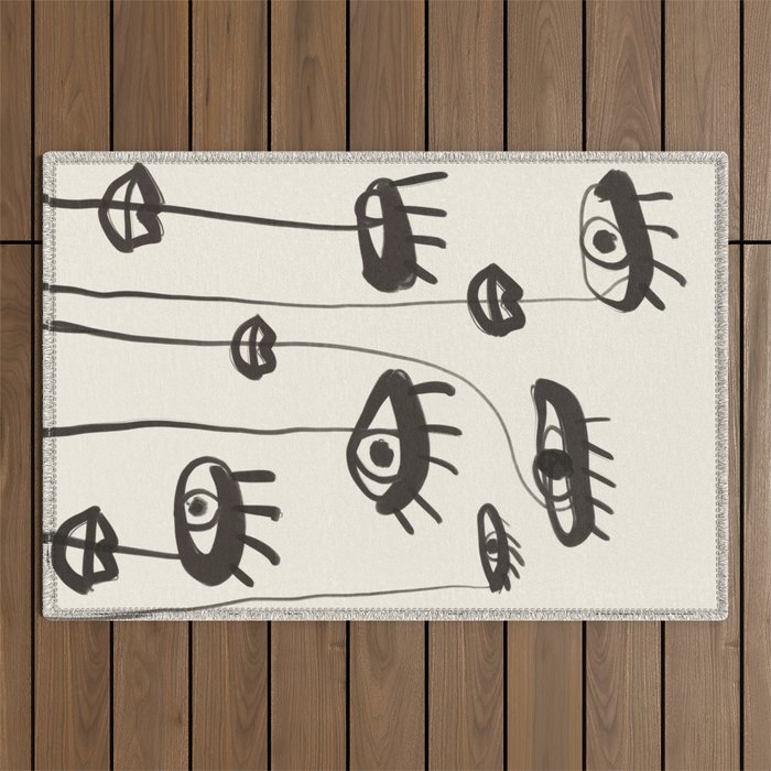 Abstract line art eyes 2 Outdoor Rug Gallery Image 1