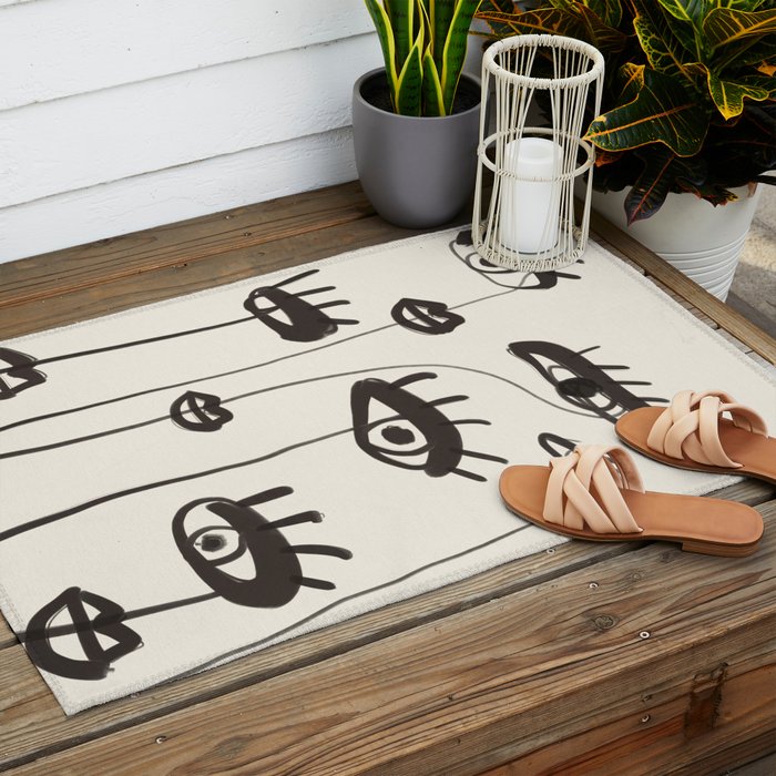 Abstract line art eyes 2 Outdoor Rug Gallery Image 2