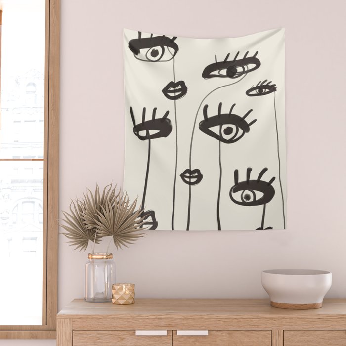 Abstract line art eyes 2 Wall Tapestry Gallery Image 2