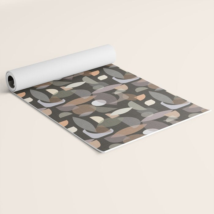Modern Abstract Geometric Neutral Dark Earthy Tones with Natural Fabric Texture Yoga Mat Gallery Image 2