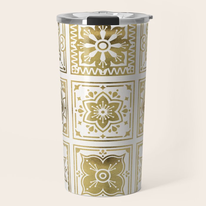 Talavera Mexican Tile - Gold Palette Travel Mug Gallery Image 1