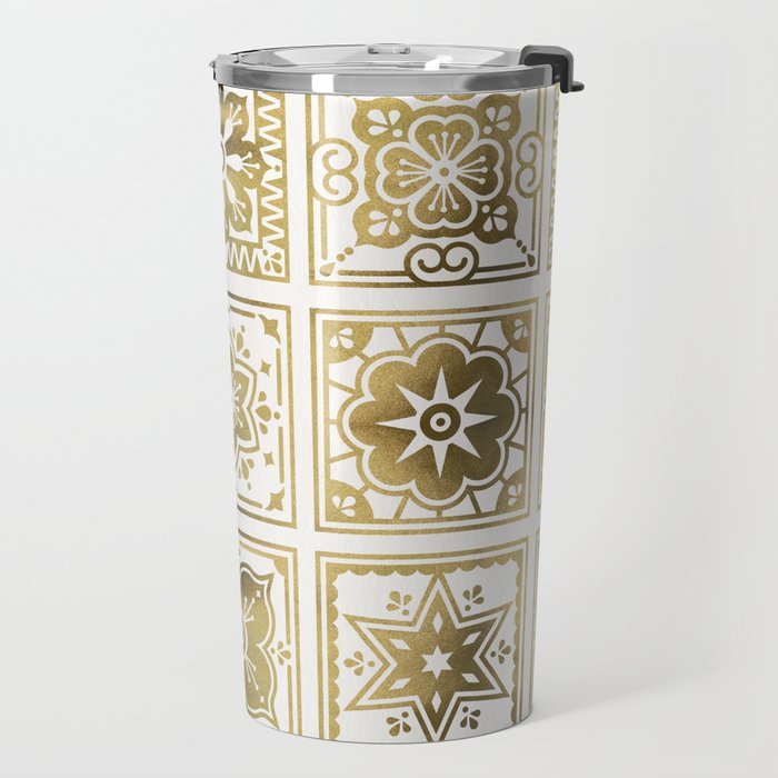 Talavera Mexican Tile - Gold Palette Travel Mug Gallery Image 2