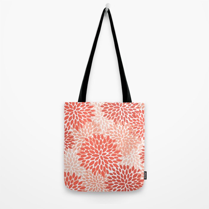 Flowers Pattern, Coral, Pink, Floral Prints Tote Bag Gallery Image 2