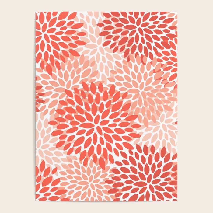 Flowers Pattern, Coral, Pink, Floral Prints Poster Gallery Image 1