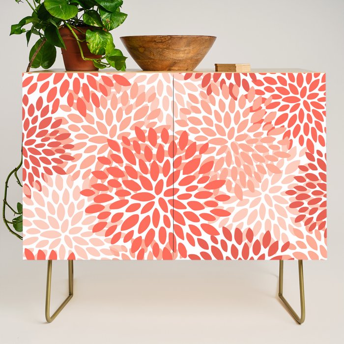 Flowers Pattern, Coral, Pink, Floral Prints Credenza Gallery Image 1
