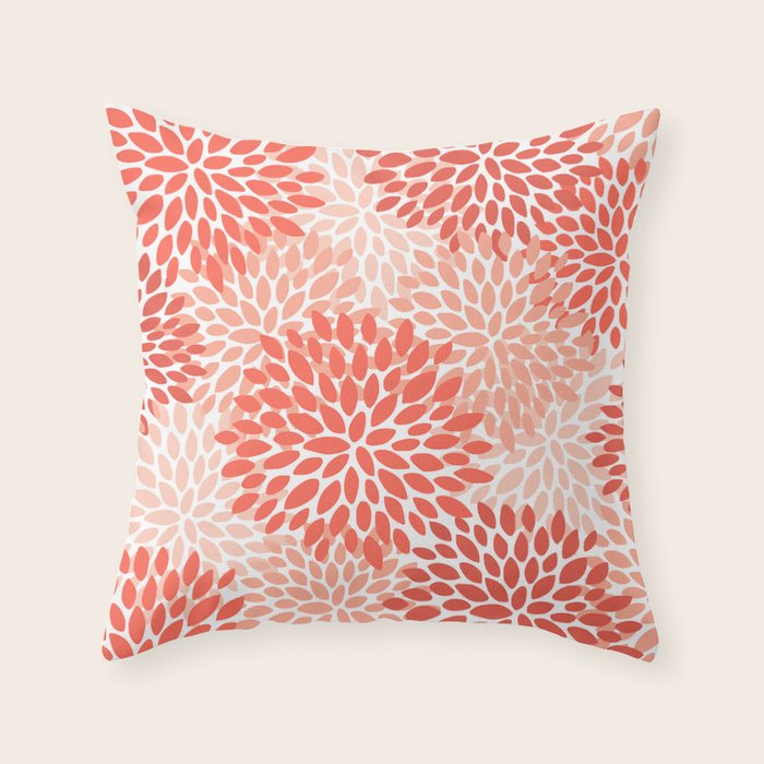 Flowers Pattern, Coral, Pink, Floral Prints Throw Pillow Gallery Image 6