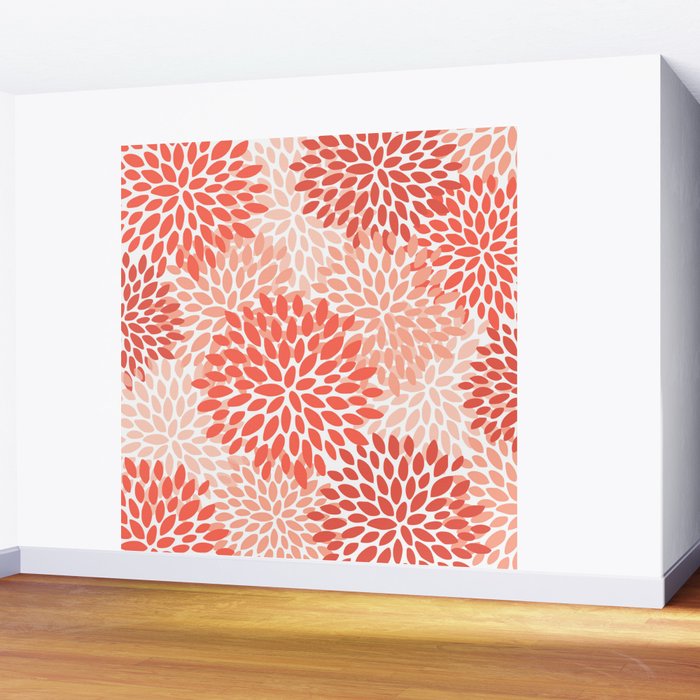 Flowers Pattern, Coral, Pink, Floral Prints Wall Mural Gallery Image 2