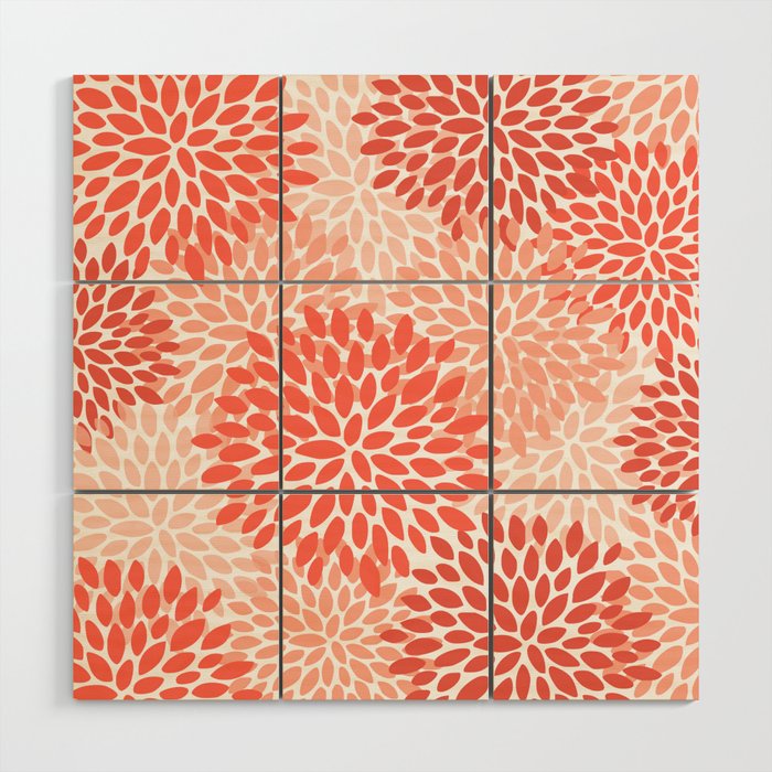 Flowers Pattern, Coral, Pink, Floral Prints Wood Wall Art Gallery Image 1
