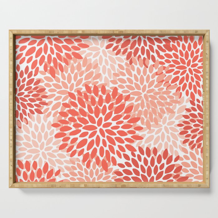 Flowers Pattern, Coral, Pink, Floral Prints Serving Tray Gallery Image 1
