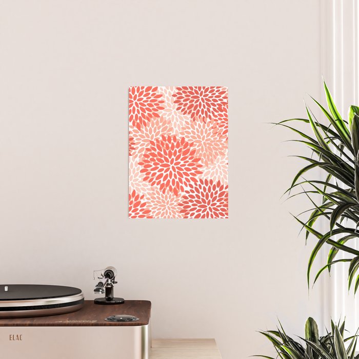 Flowers Pattern, Coral, Pink, Floral Prints Poster Gallery Image 2