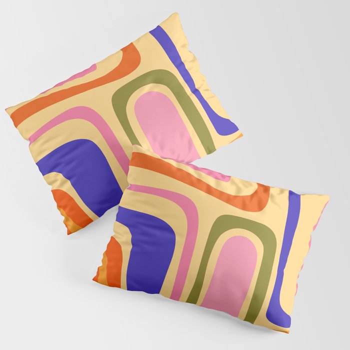 Palm Springs Retro Mid Century Modern Colourful Abstract Pattern Yellow Orange Pink Blue Green Pillow Sham Gallery Image 3