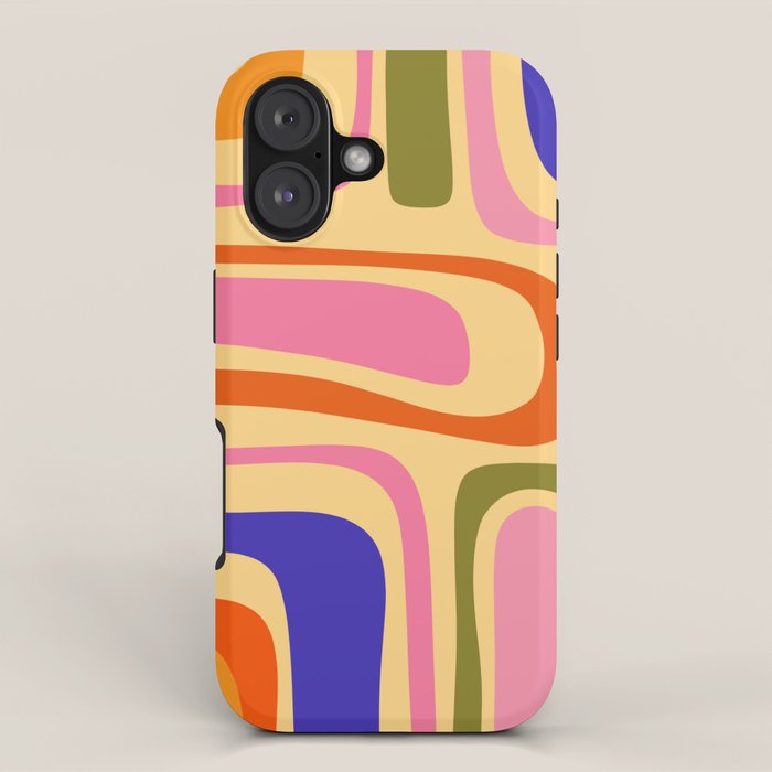 Palm Springs Retro Mid Century Modern Colourful Abstract Pattern Yellow Orange Pink Blue Green iPhone Case Gallery Image 1