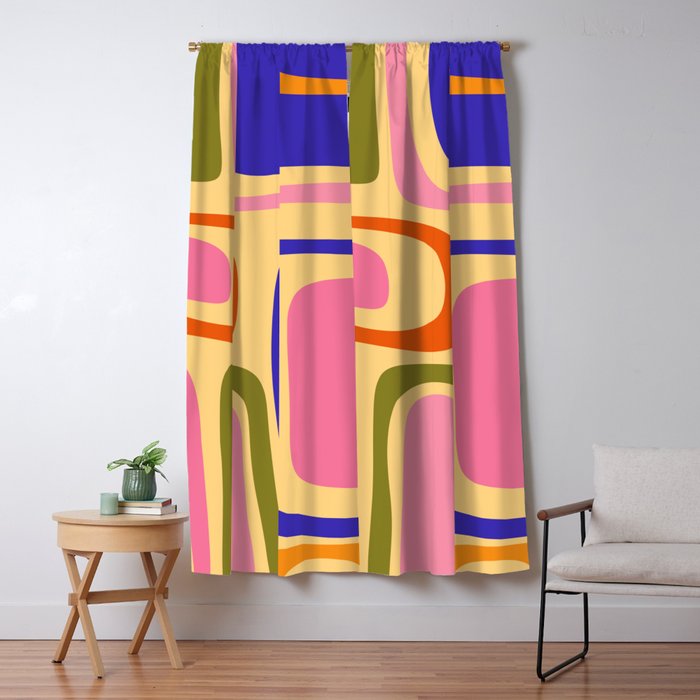 Palm Springs Retro Mid Century Modern Colourful Abstract Pattern Yellow Orange Pink Blue Green Window Curtain Gallery Image 5