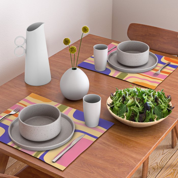 Palm Springs Retro Mid Century Modern Colourful Abstract Pattern Yellow Orange Pink Blue Green Placemat Gallery Image 2