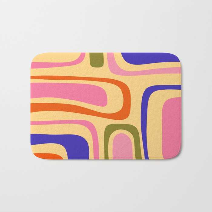 Palm Springs Retro Mid Century Modern Colourful Abstract Pattern Yellow Orange Pink Blue Green Bath Mat Gallery Image 1