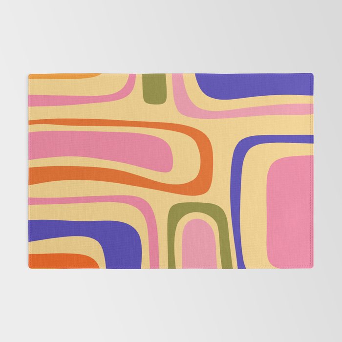 Palm Springs Retro Mid Century Modern Colourful Abstract Pattern Yellow Orange Pink Blue Green Rug Gallery Image 2
