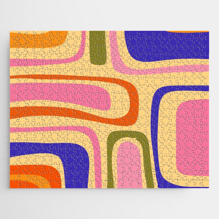 Palm Springs Retro Mid Century Modern Colourful Abstract Pattern Yellow Orange Pink Blue Green Jigsaw Puzzle Gallery Image 1