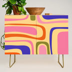 Palm Springs Retro Mid Century Modern Colourful Abstract Pattern Yellow Orange Pink Blue Green Credenza Gallery Image 1
