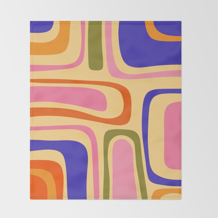 Palm Springs Retro Mid Century Modern Colourful Abstract Pattern Yellow Orange Pink Blue Green Throw Blanket Gallery Image 2