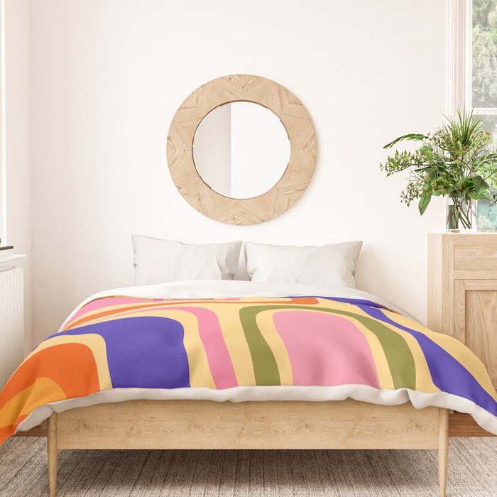 Palm Springs Retro Mid Century Modern Colourful Abstract Pattern Yellow Orange Pink Blue Green Duvet Cover Gallery Image 3