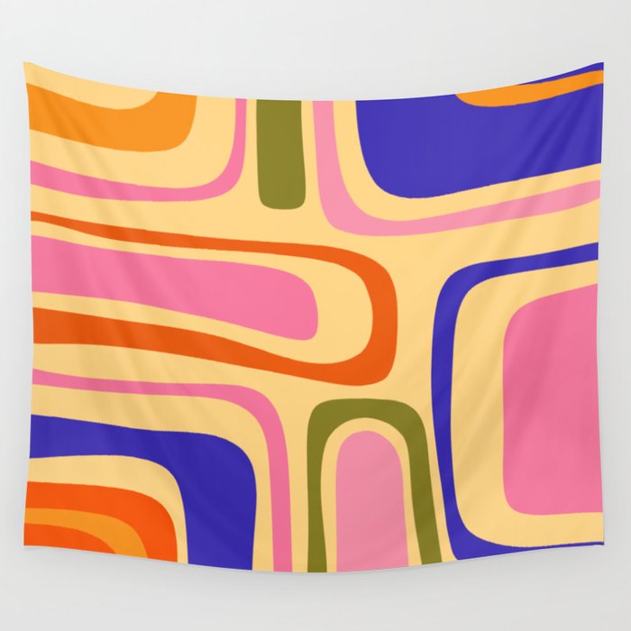 Palm Springs Retro Mid Century Modern Colourful Abstract Pattern Yellow Orange Pink Blue Green Wall Tapestry Gallery Image 4