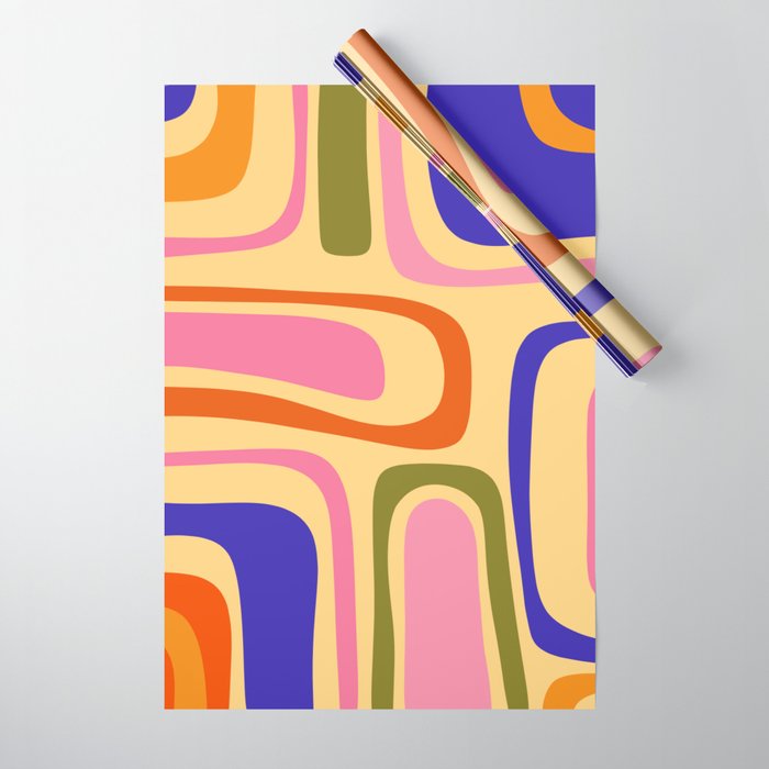 Palm Springs Retro Mid Century Modern Colourful Abstract Pattern Yellow Orange Pink Blue Green Wrapping Paper Gallery Image 1