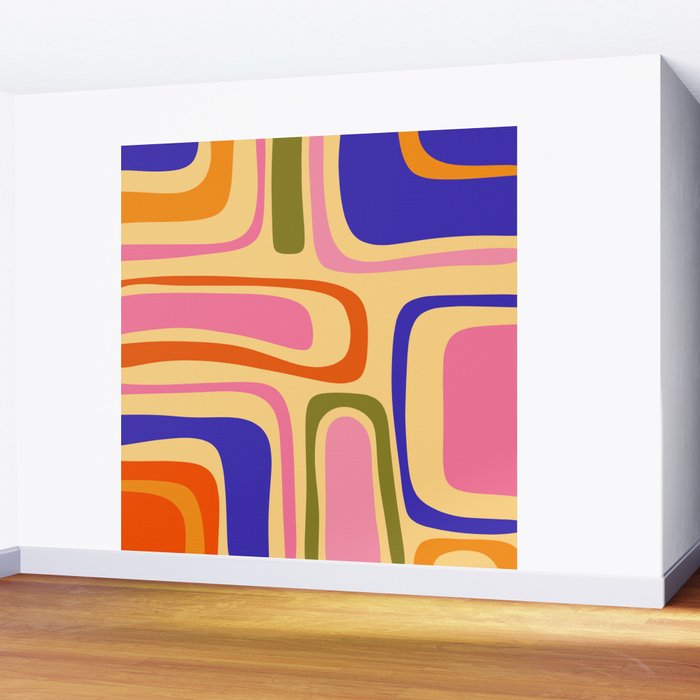Palm Springs Retro Mid Century Modern Colourful Abstract Pattern Yellow Orange Pink Blue Green Wall Mural Gallery Image 2
