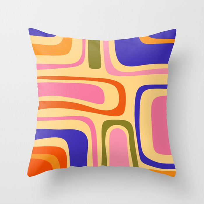 Palm Springs Retro Mid Century Modern Colourful Abstract Pattern Yellow Orange Pink Blue Green Throw Pillow Gallery Image 6