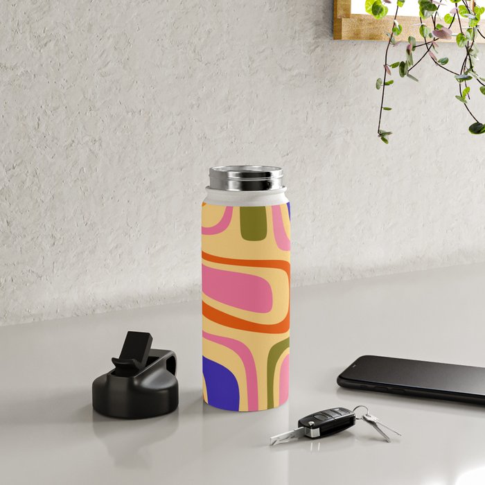 Palm Springs Retro Mid Century Modern Colourful Abstract Pattern Yellow Orange Pink Blue Green Water Bottle Gallery Image 4