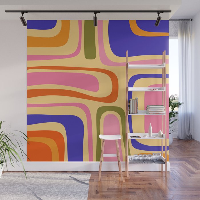 Palm Springs Retro Mid Century Modern Colourful Abstract Pattern Yellow Orange Pink Blue Green Wall Mural Gallery Image 1