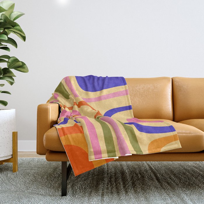 Palm Springs Retro Mid Century Modern Colourful Abstract Pattern Yellow Orange Pink Blue Green Throw Blanket Gallery Image 1