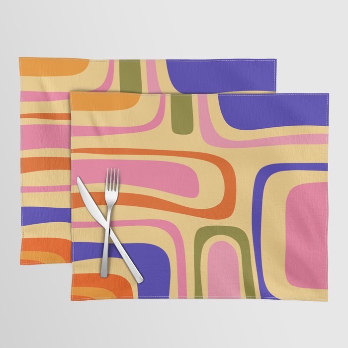 Palm Springs Retro Mid Century Modern Colourful Abstract Pattern Yellow Orange Pink Blue Green Placemat Gallery Image 1