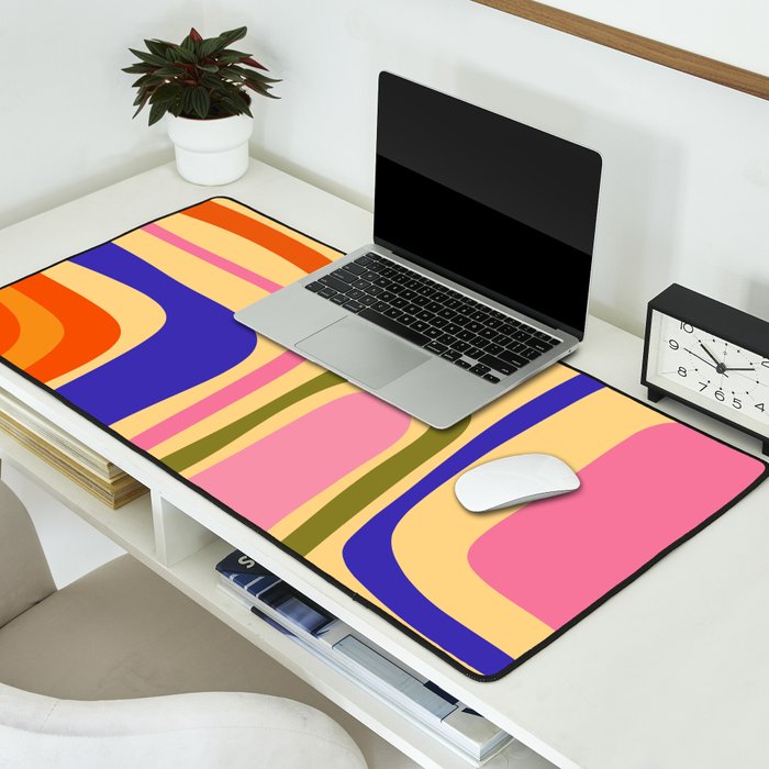 Palm Springs Retro Mid Century Modern Colourful Abstract Pattern Yellow Orange Pink Blue Green Desk Mat Gallery Image 2
