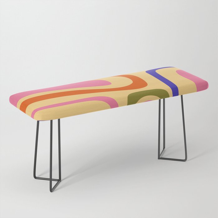 Palm Springs Retro Mid Century Modern Colourful Abstract Pattern Yellow Orange Pink Blue Green Bench Gallery Image 1