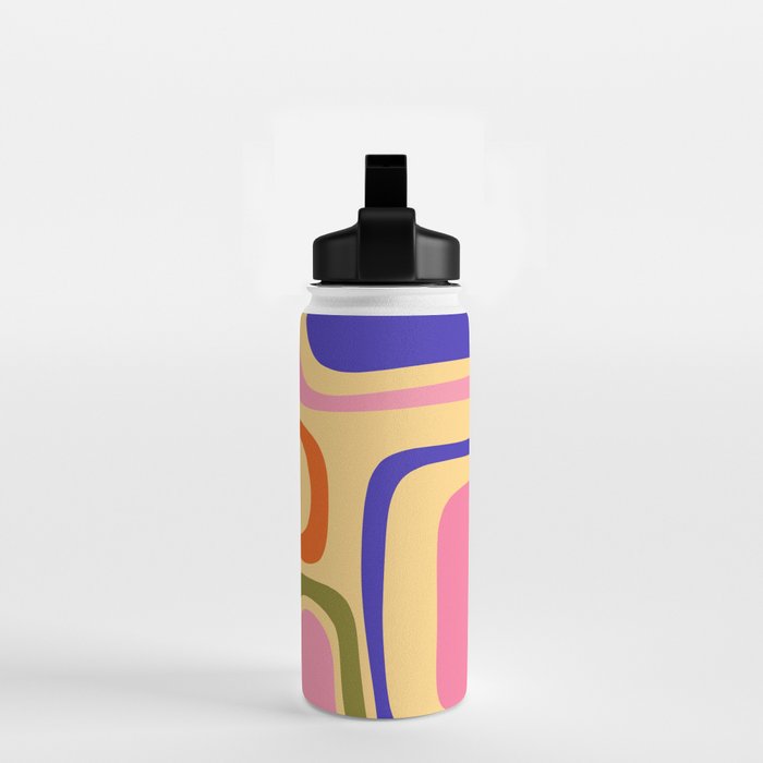 Palm Springs Retro Mid Century Modern Colourful Abstract Pattern Yellow Orange Pink Blue Green Water Bottle Gallery Image 2