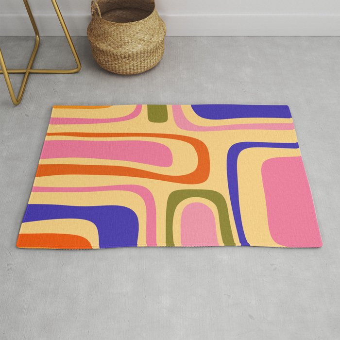 Palm Springs Retro Mid Century Modern Colourful Abstract Pattern Yellow Orange Pink Blue Green Rug Gallery Image 1