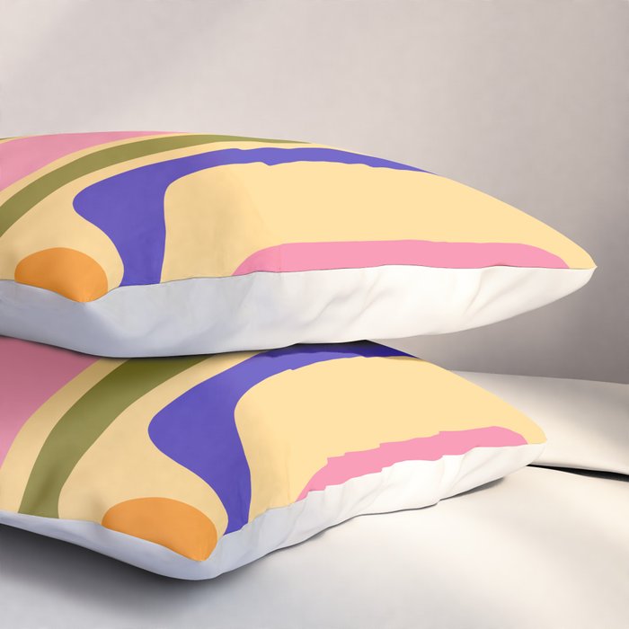 Palm Springs Retro Mid Century Modern Colourful Abstract Pattern Yellow Orange Pink Blue Green Pillow Sham Gallery Image 3