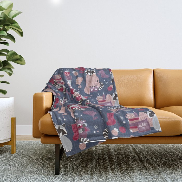 Hygge raccoon Throw Blanket Gallery Image 1